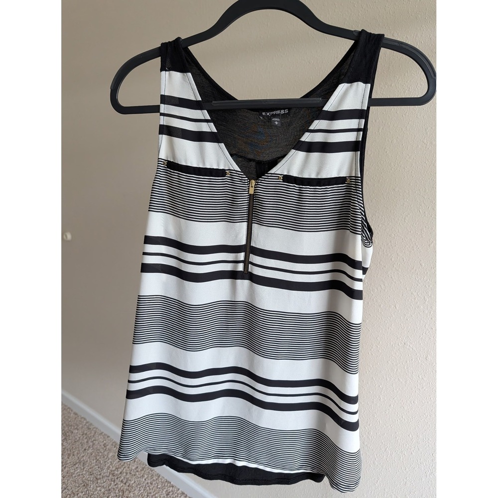 Express Womens Medium Black White Striped Quarter Zip Sleeveless Tank Top